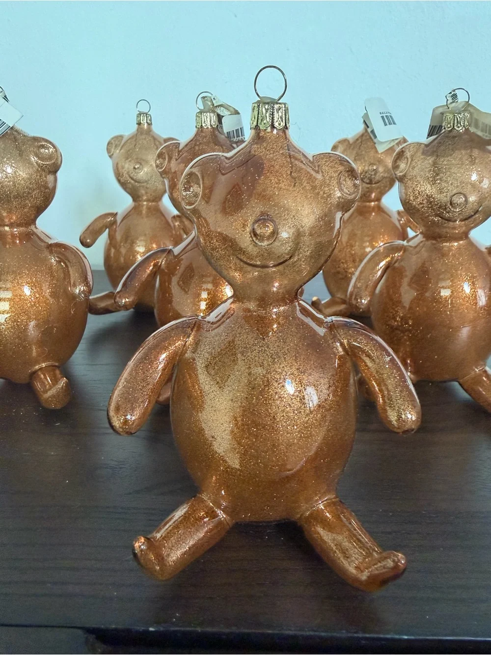 Pier 1 Vintage Copper Glitter Crystal Teddy Bear Holiday Ornaments (Set of 12)